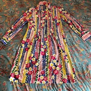 Vintage-Inspired Floral Long Sleeve Dress - Multicolor